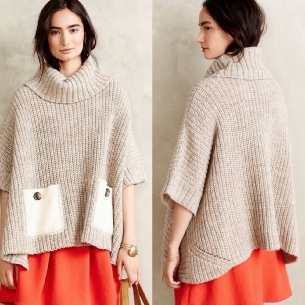 Anthropologie Moth Westwind Wool Alpaca Poncho Oatmeal OS EUC
